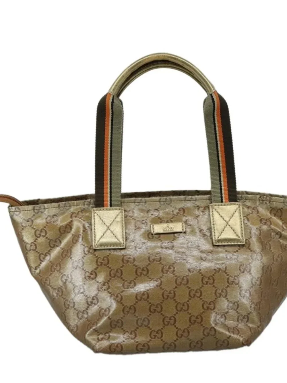 GUCCI GG Crystal Sherry Line Hand Bag Gray Gold Brown Auth mr876